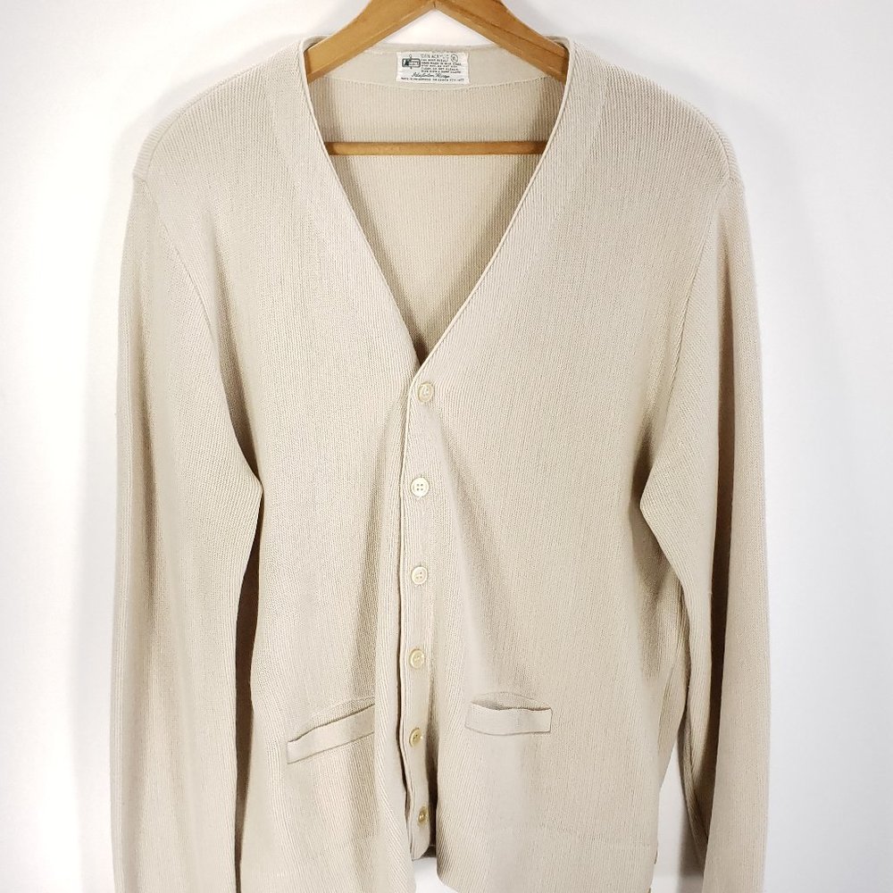 Vintage Kmart Long Sleeve Cardigan Sweater Men's XL Beige Grandpa Preppy Grunge